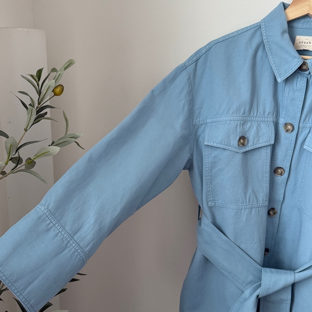 Sezane Marena Belted Utility Jacket Light Blue US 12 - Picture 7 of 15